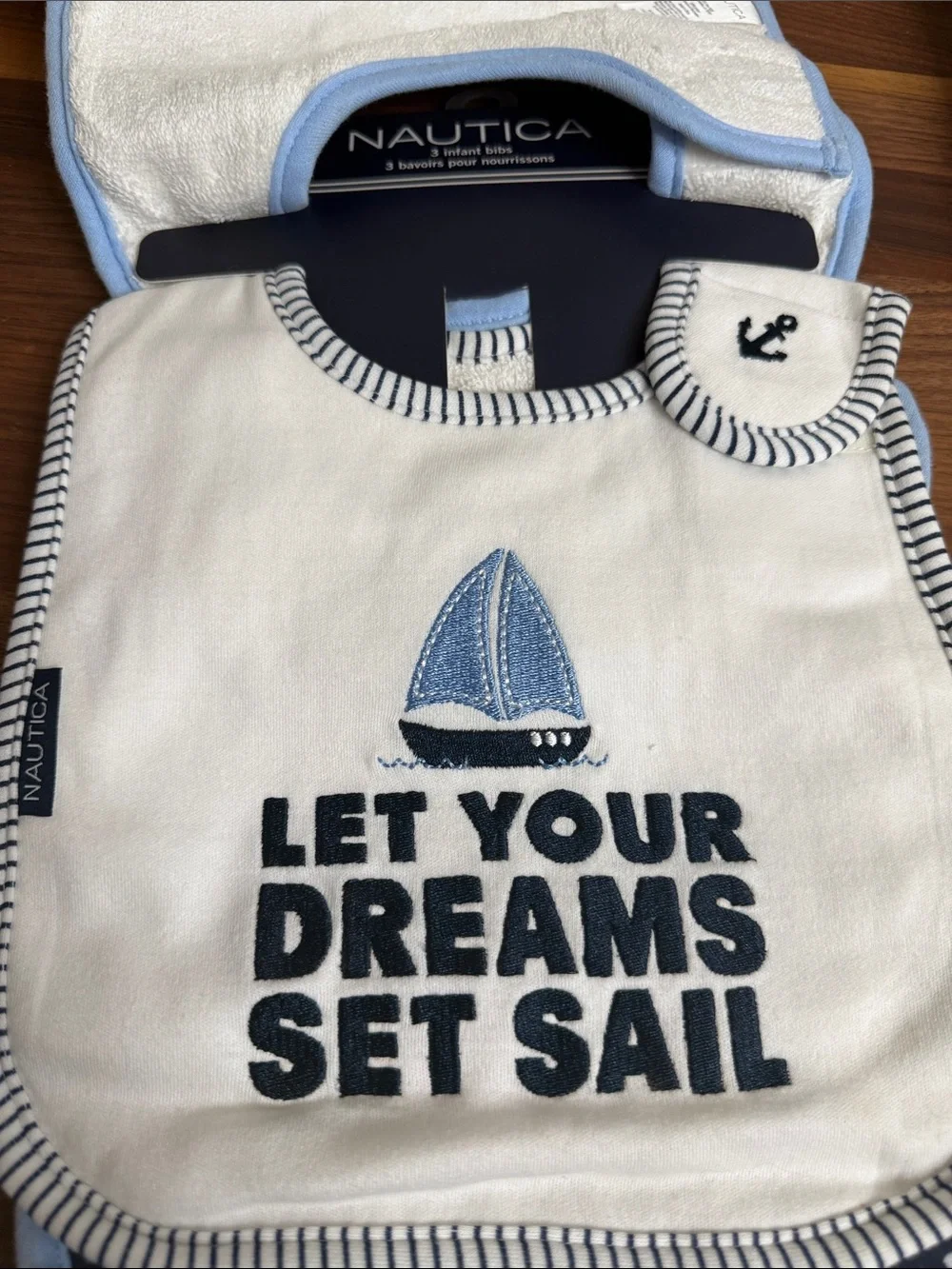 Nautica Baby Whale Stripe Bib Set - Navy & Light Blue